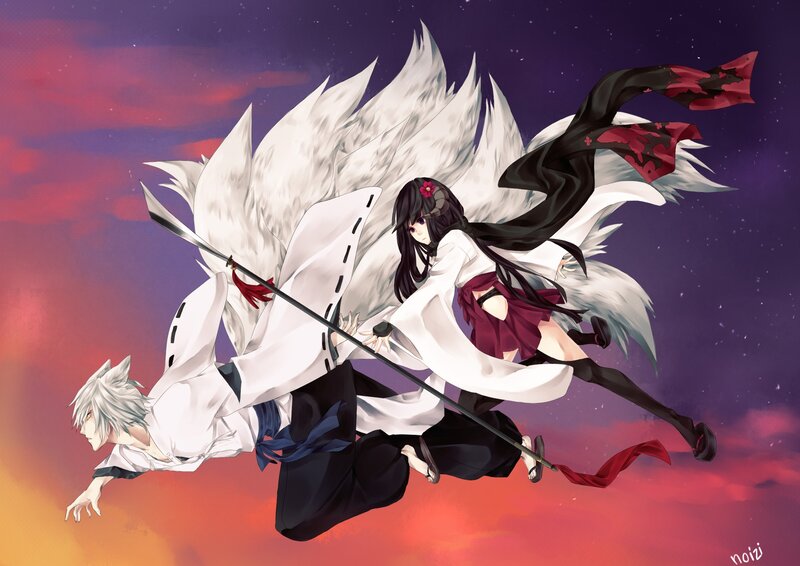 Two Anime Characters Flying