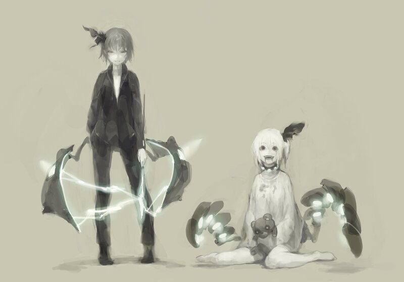 Two Anime Characters — Gray, Dramatic, Digital Art, Weapons