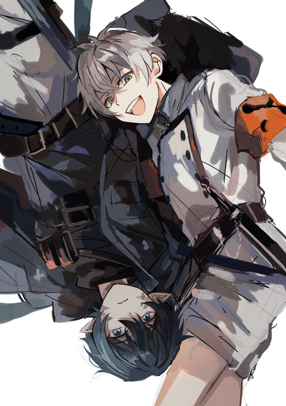 Two Anime Characters — Gray, Dramatic, Manga, Anime Art, White Background
