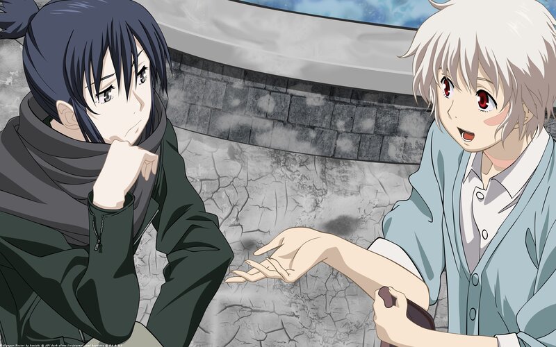 Two Anime Characters — Gray, Dramatic, Scarf