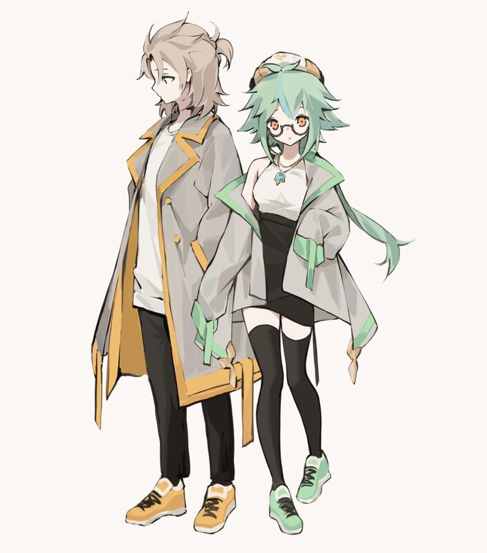 Two Anime Characters — Gray, Neutral, Digital Art, Coat