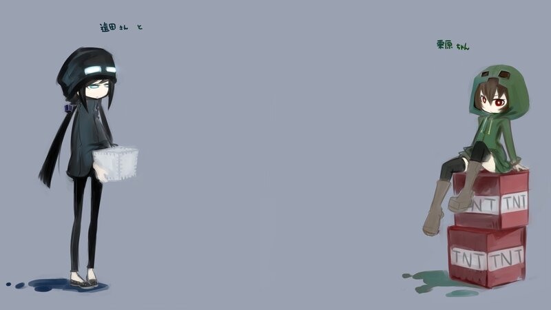 Two Anime Characters — Gray, Neutral, Digital Art, Tnt Blocks