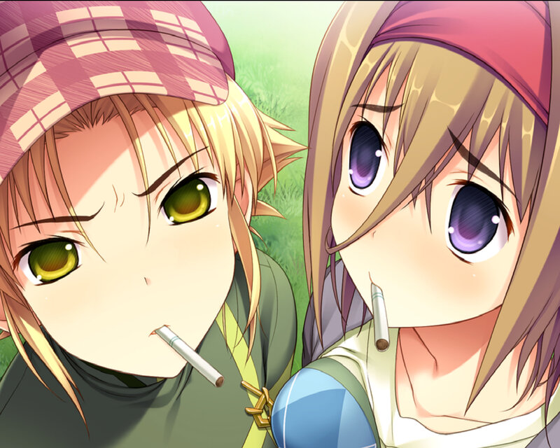 Two Anime Characters — Green, Calm, Afternoon, Cigarette