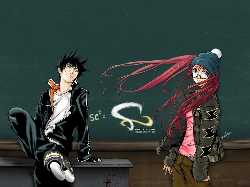Two Anime Characters — Green, Calm, Chalkboard