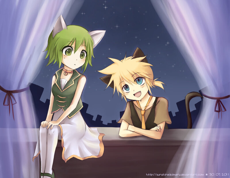 Two Anime Characters — Green, Calm, Night