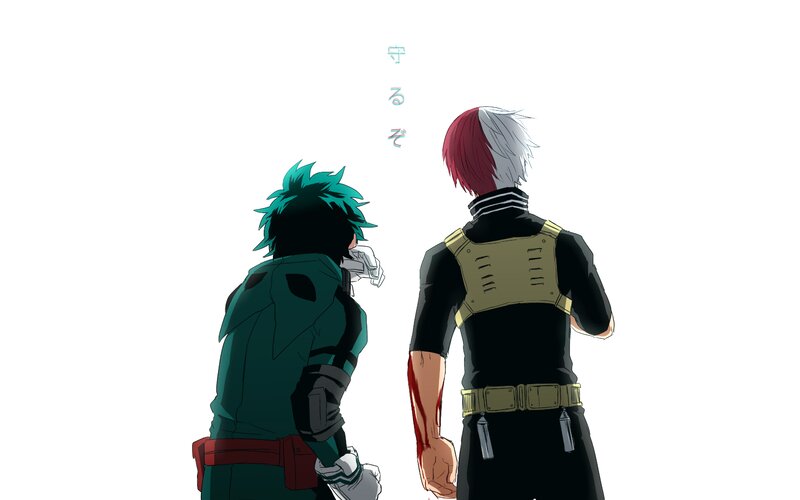 Two Anime Characters — Green, Dramatic, Back View