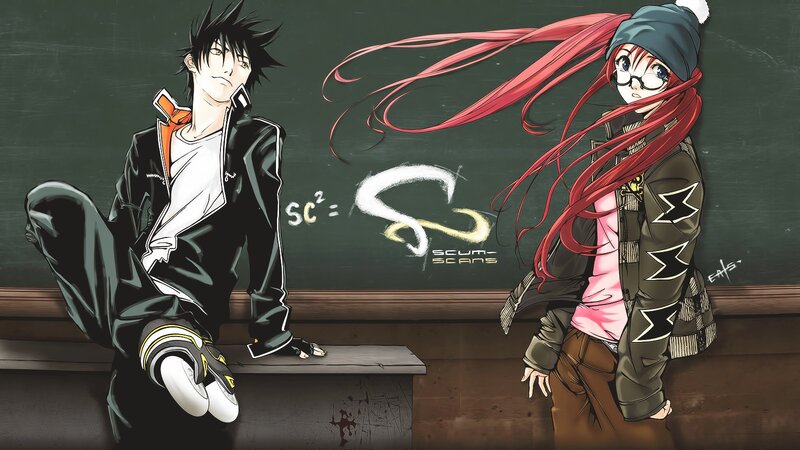 Two Anime Characters — Green, Dramatic, Blackboard