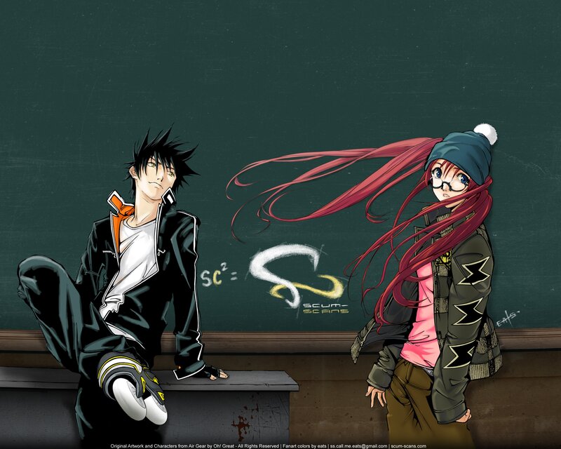 Two Anime Characters — Green, Dramatic, Chalkboard