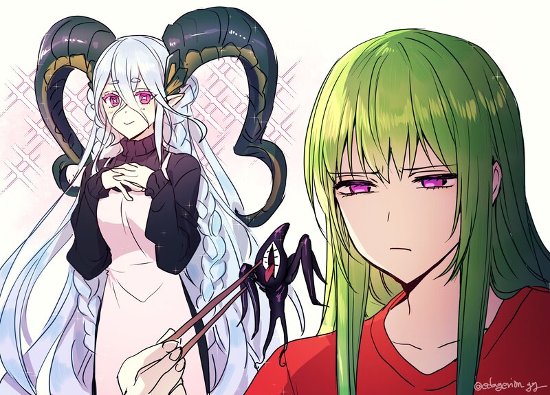 Two Anime Characters — Green, Dramatic, Chopsticks