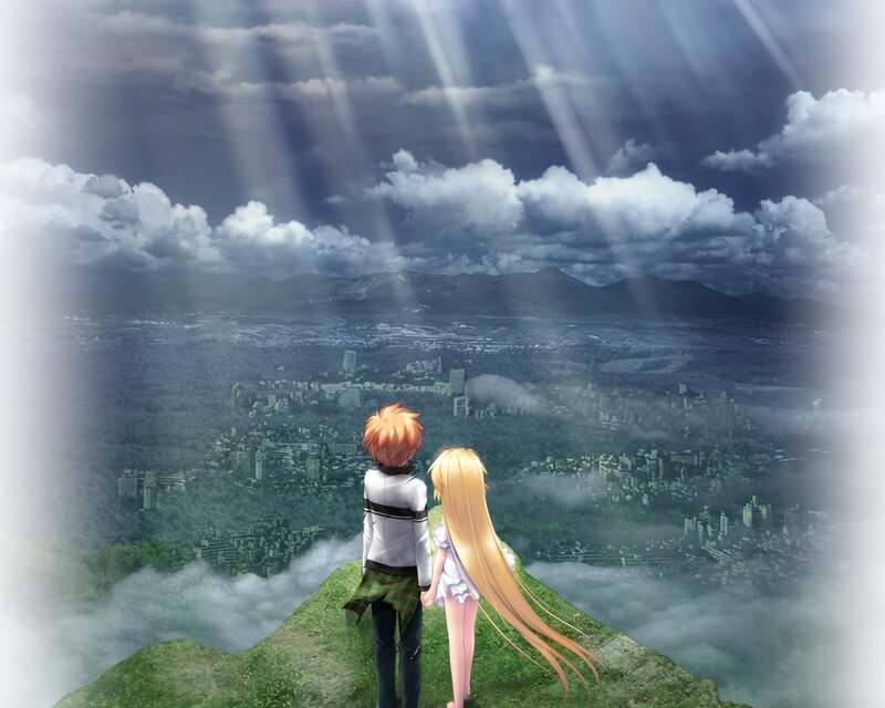 Two Anime Characters — Green, Dramatic, Cityscape