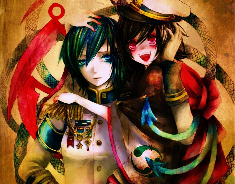 Two Anime Characters — Green, Dramatic, Digital Art, Military Uniforms