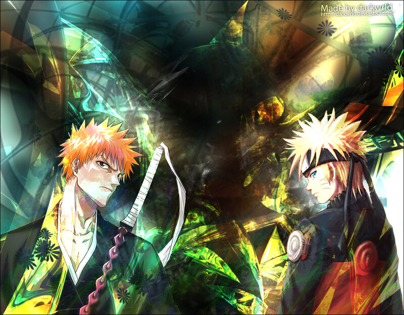 Two Anime Characters — Green, Dramatic, Digital Art, Sword