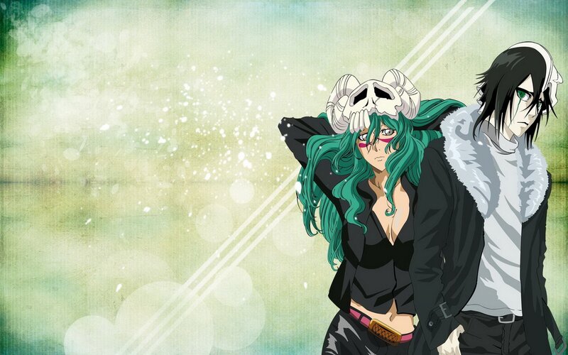 Two Anime Characters — Green, Dramatic, Green Hair, Skull Mask