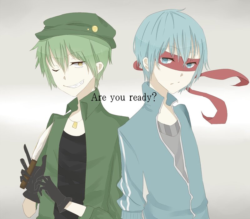 Two Anime Characters — Green, Dramatic, Knife, Mask