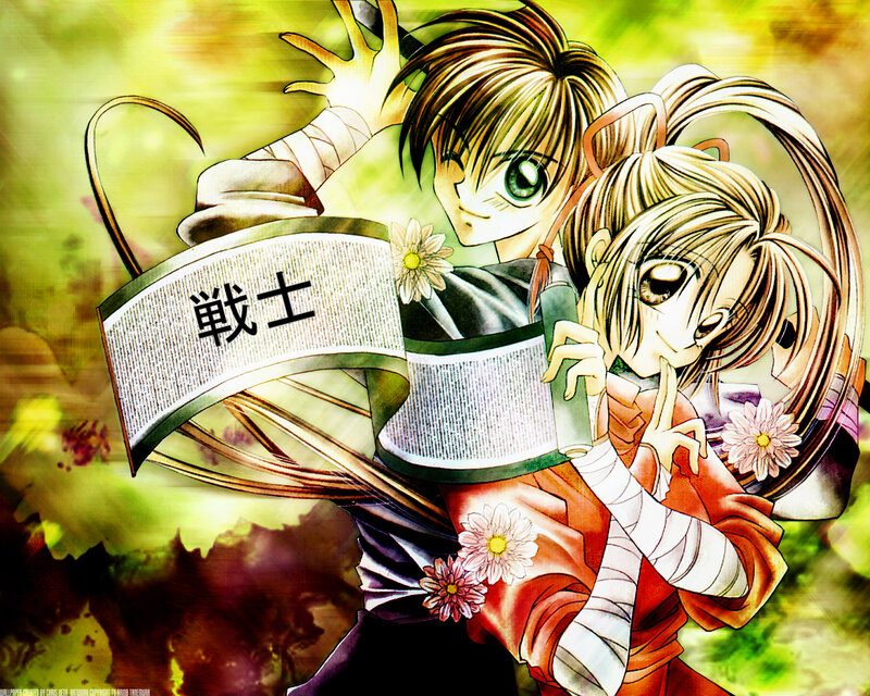 Two Anime Characters — Green, Dramatic, Manga, Flowers