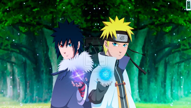 Two Anime Characters — Green, Dramatic, Night, Forest