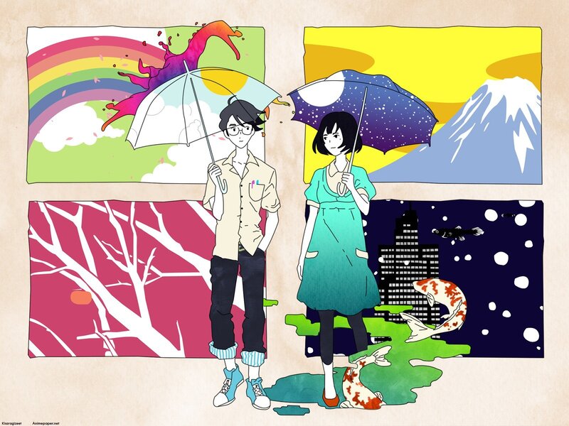 Two Anime Characters — Green, Dreamy, Night