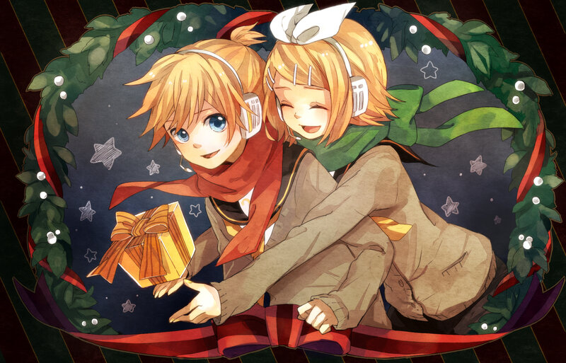 Two Anime Characters — Green, Festive