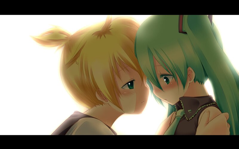 Two Anime Characters — Green, Intimate, Digital Art