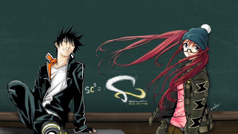 Two Anime Characters — Green, Neutral, Chalkboard