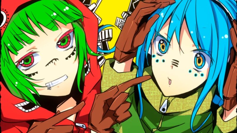 Two Anime Characters — Green, Playful, Green Hair