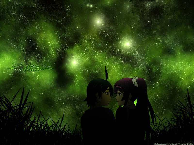 Two Anime Characters — Green, Serene, Night