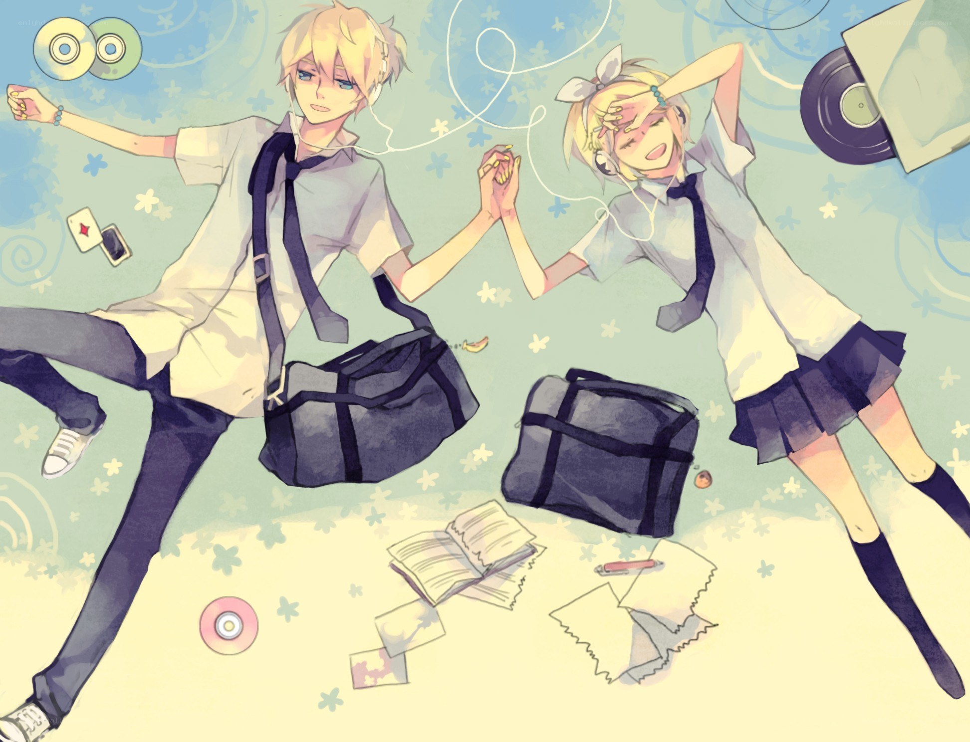 Two anime characters holding hands