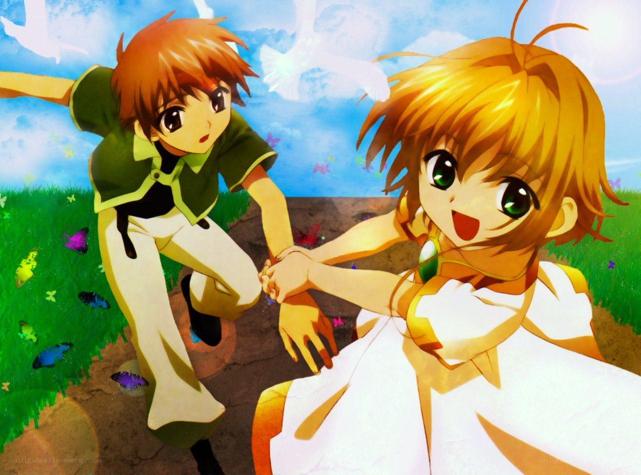 Two anime characters holding hands