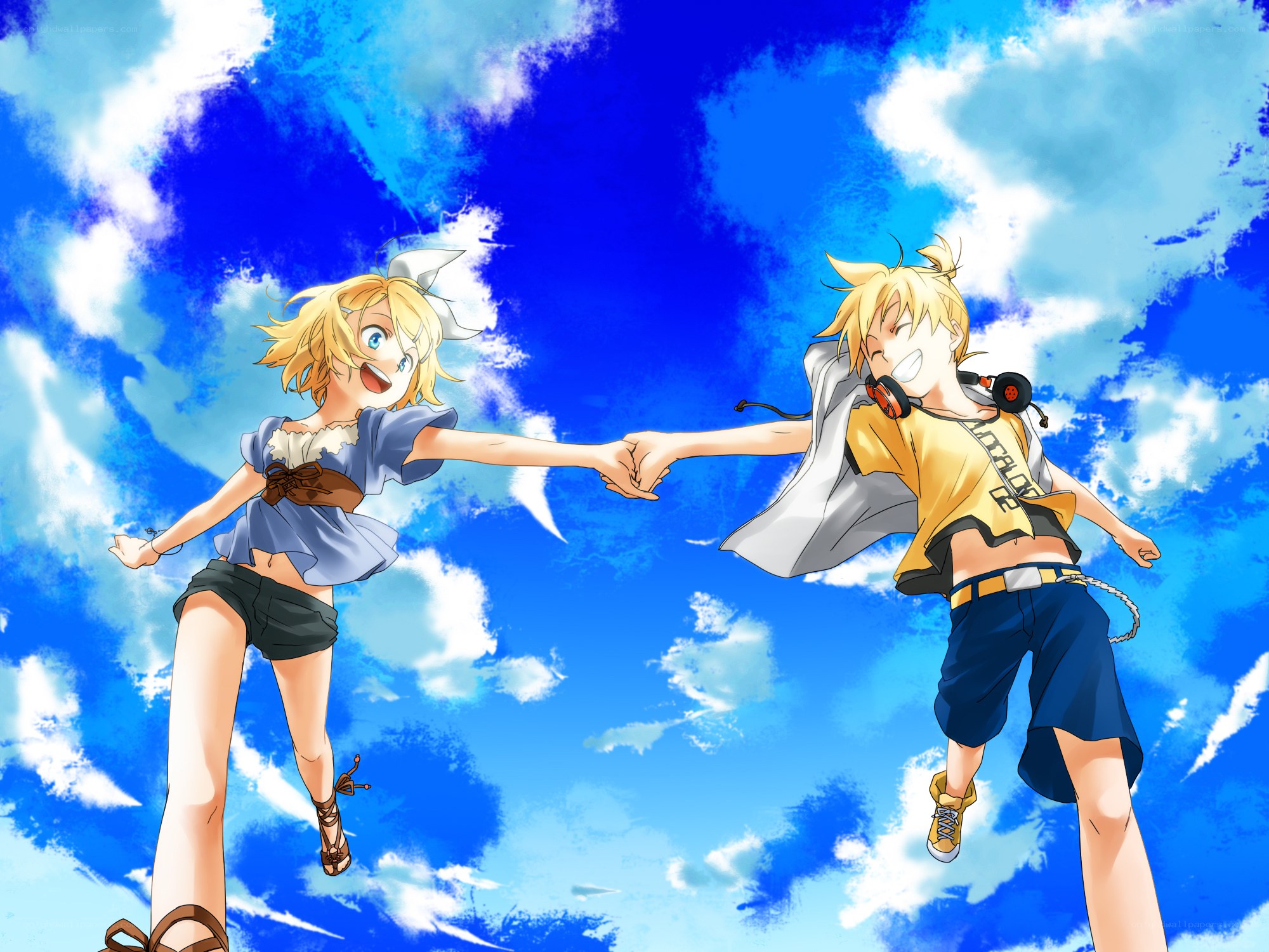 Two anime characters holding hands