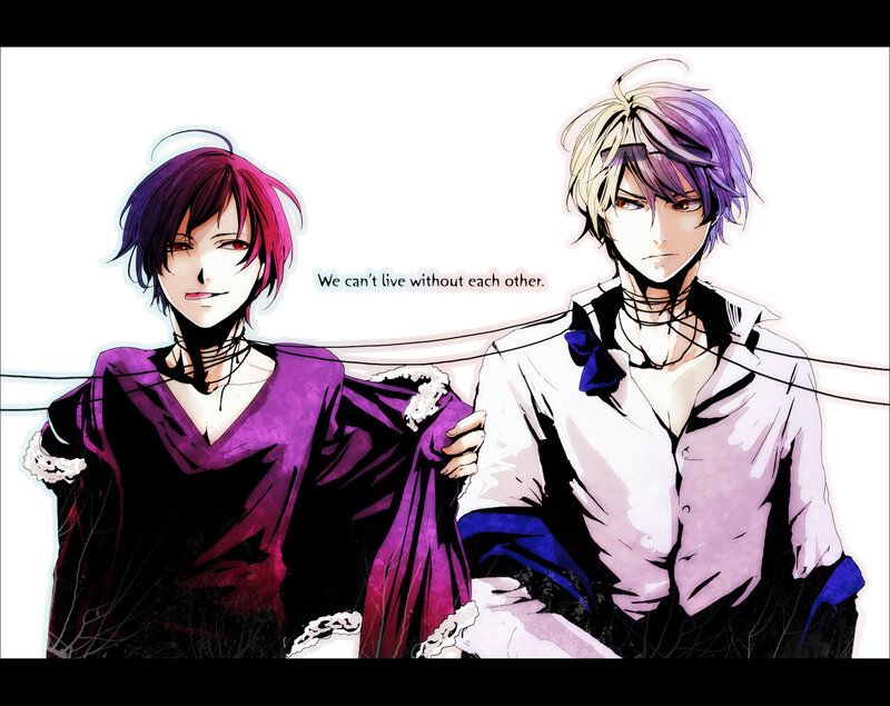Two anime characters holding hands
