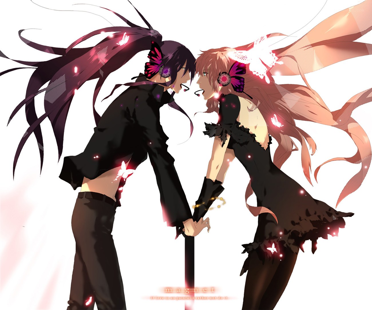 two anime characters holding hands