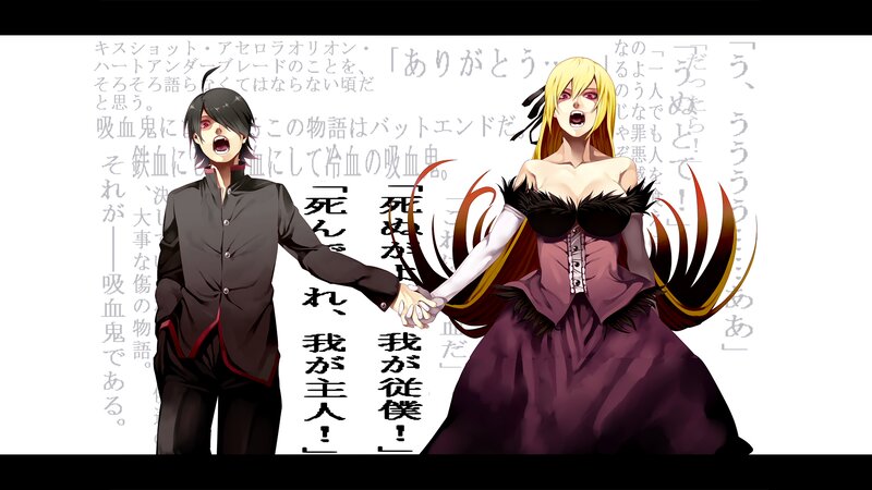 Two Anime Characters Holding Hands — Black, Dramatic, Intense