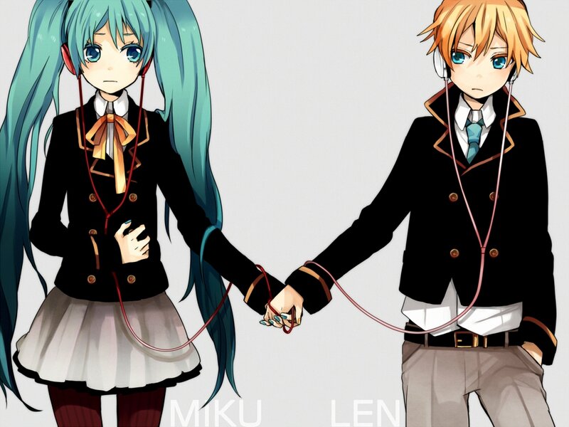 Two Anime Characters Holding Hands — Blue, Calm, Headphones