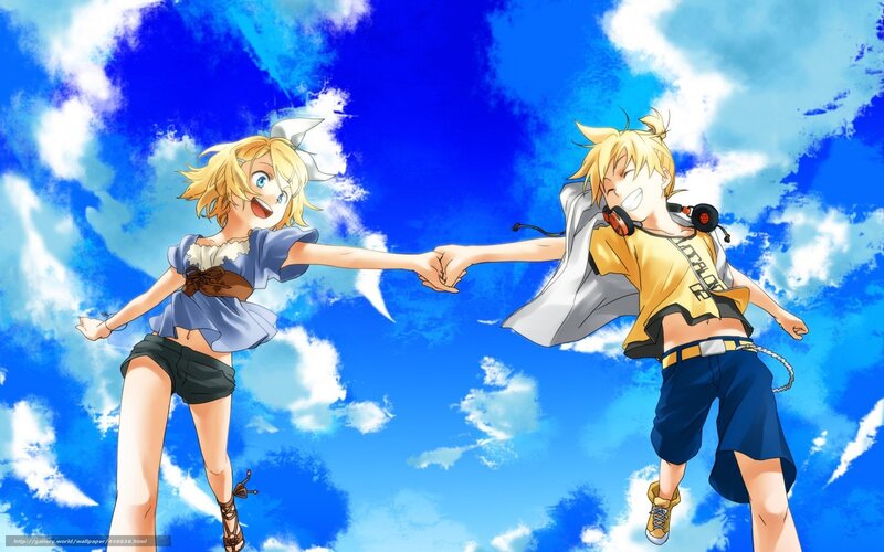 Two Anime Characters Holding Hands — Blue, Joyful, Afternoon