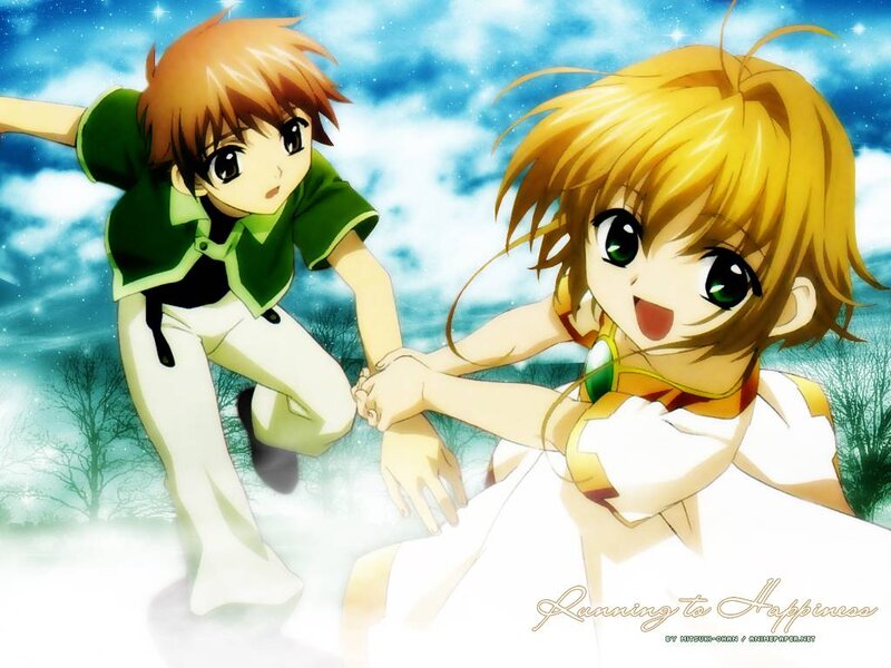 Two Anime Characters Holding Hands — Blue, Joyful