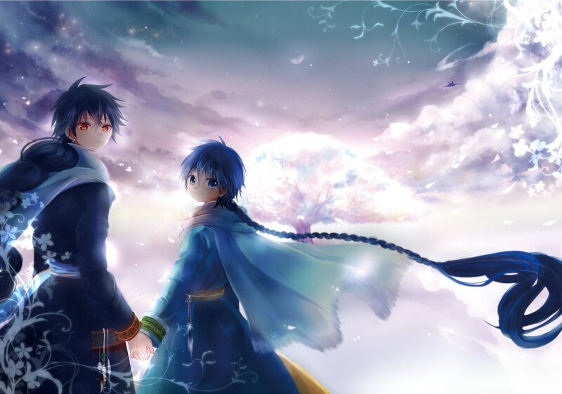 Two Anime Characters Holding Hands — Blue, Serene, Night