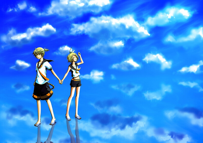 Two Anime Characters Holding Hands — Blue, Serene