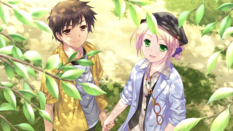 Two Anime Characters Holding Hands — Green, Serene, Afternoon