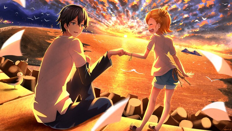 Two Anime Characters Holding Hands — Orange, Dramatic