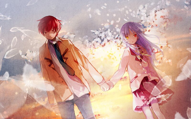 Two Anime Characters Holding Hands — Purple, Dreamy, Spring