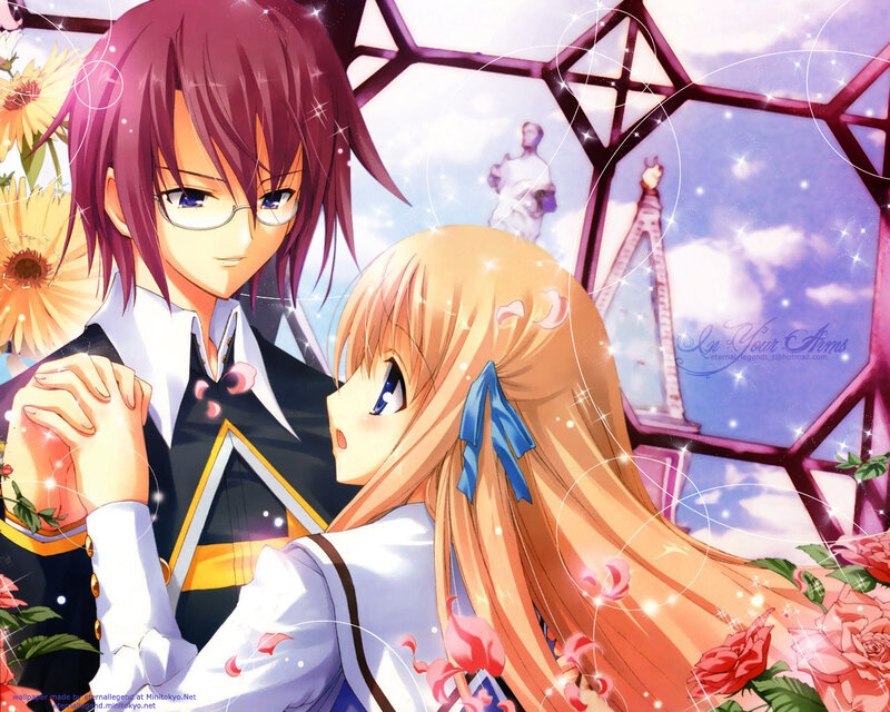 Two Anime Characters Holding Hands — Purple, Romantic, Afternoon