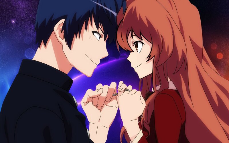 Two Anime Characters Holding Hands — Purple, Romantic