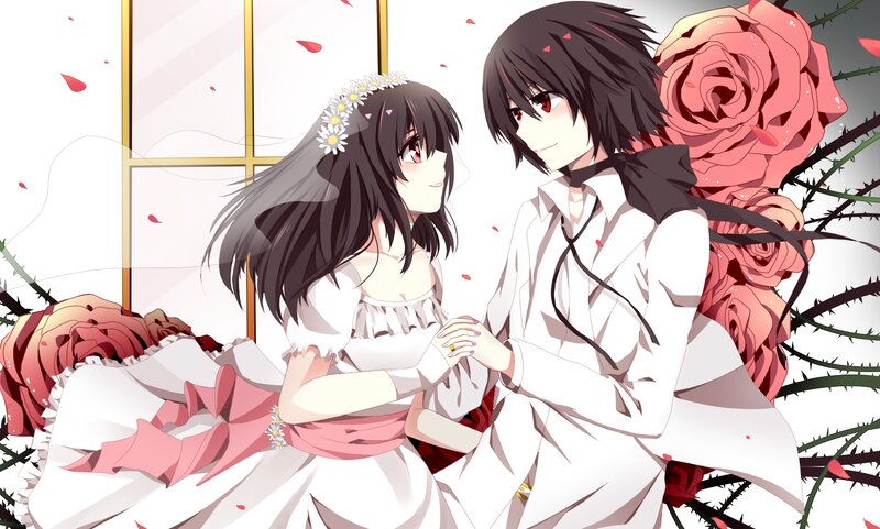 Two Anime Characters Holding Hands — White