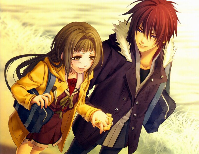 Two Anime Characters Holding Hands — Yellow, Calm