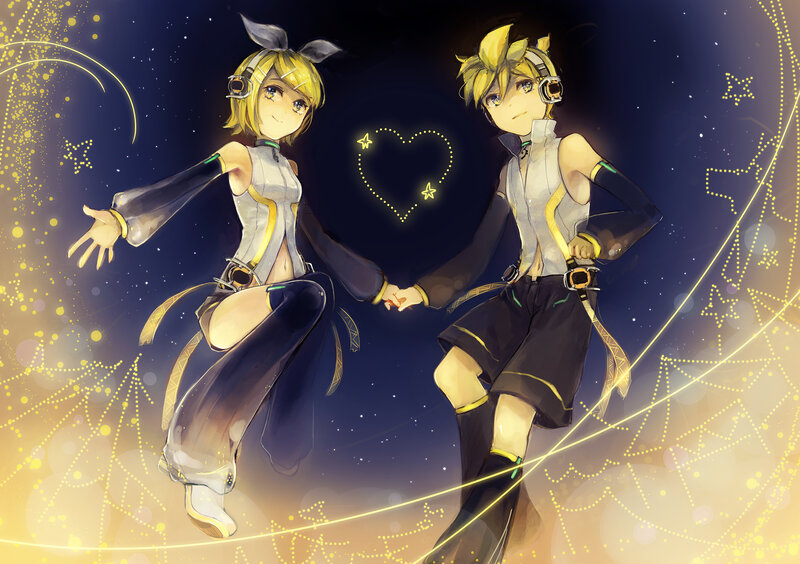 Two Anime Characters Holding Hands — Yellow, Dreamy