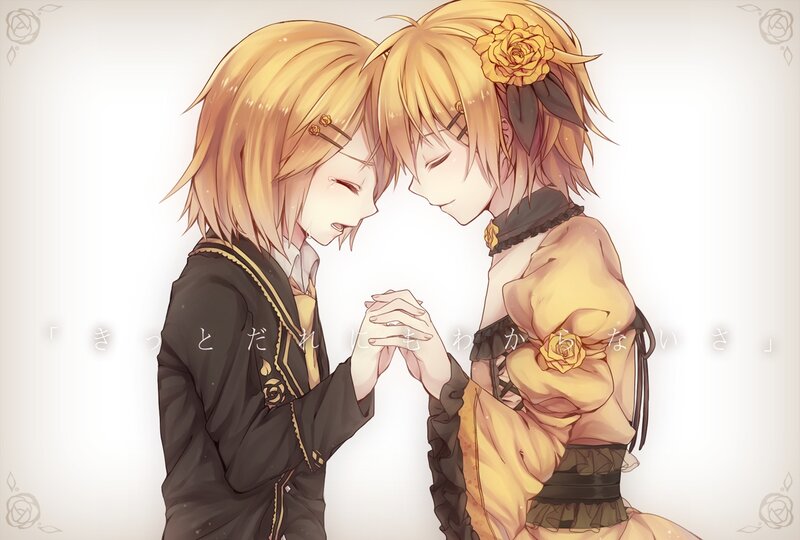 Two Anime Characters Holding Hands — Yellow