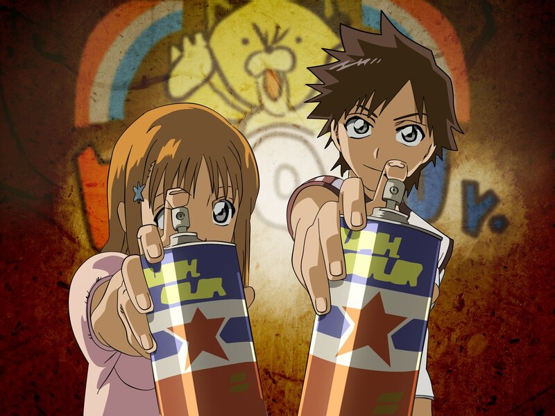 Two Anime Characters Holding Spray Cans