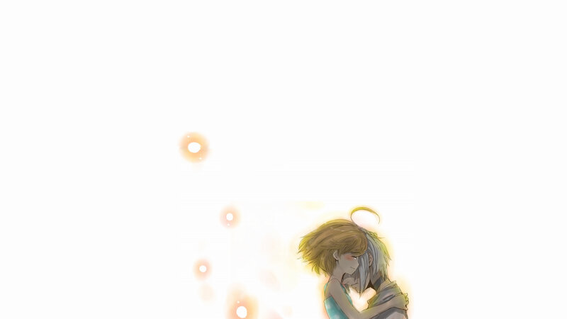 two anime characters hugging