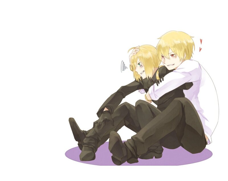Two anime characters hugging