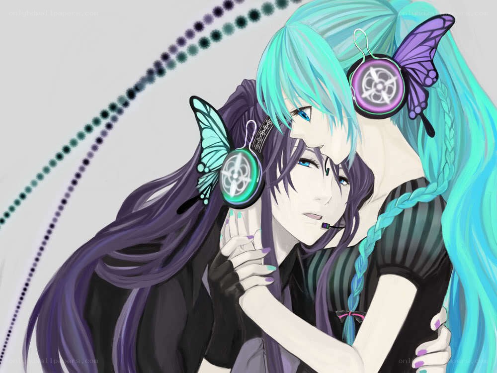 Two anime characters hugging